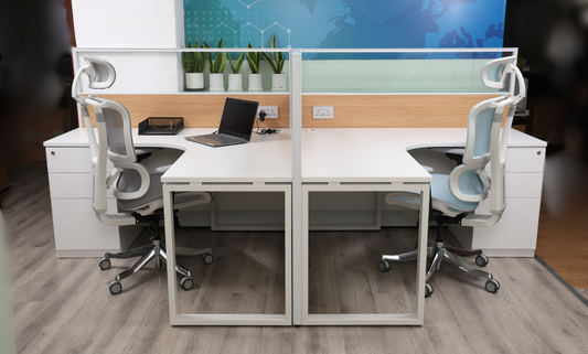 4 in 1 Office Furniture Package (Partition/L-shaped Desk & Drawers/Ergonomic Chair) - for 2 pax