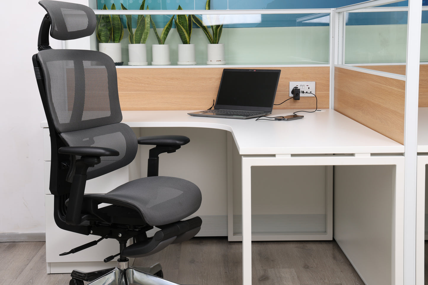 4 in 1 Office Furniture Package (Partition/L-shaped Desk & Drawers/Ergonomic Chair) - for 2 pax
